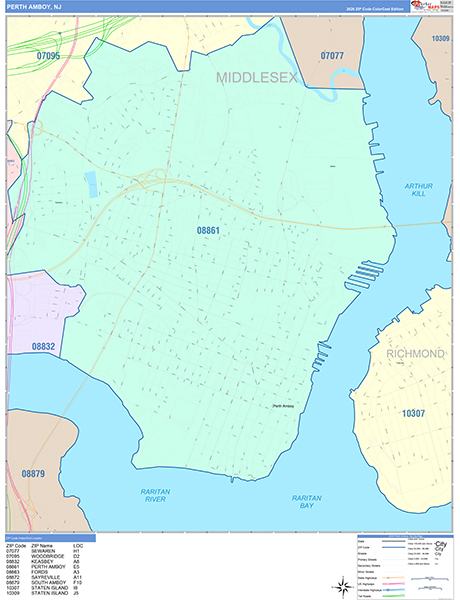 Perth Amboy, NJ Zip Code Map